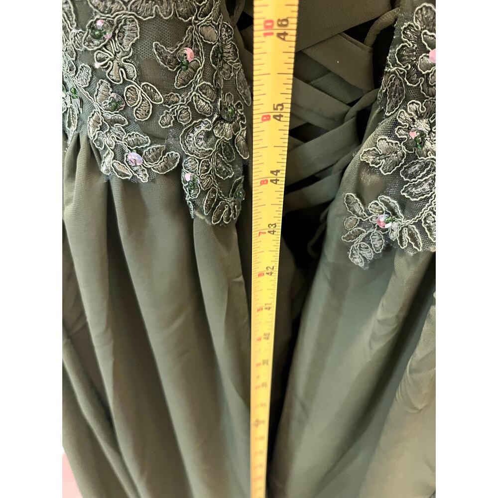 EUC Stunning 16 Olive Green Exquisite Sequined Lace Bodice 3/4 Illusion Sleeves - Picture 7 of 8